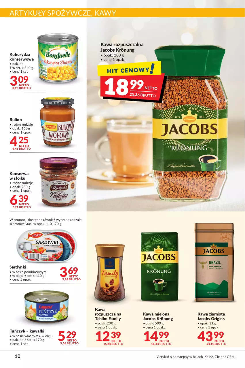 Gazetka promocyjna Makro - [Oferta promocyjna] Artykuły spożywcze i przemysłowe - ważna 24.01 do 07.02.2022 - strona 10 - produkty: Artykuły spożywcze, Bulion, Fa, Gin, Gra, Graal, Jacobs, Jacobs Krönung, Kawa, Kawa mielona, Kawa rozpuszczalna, Kawa ziarnista, Kukurydza, Kukurydza konserwowa, Lion, Olej, Sardynki, Ser, Sos, Szprot, Tchibo, Tchibo Family, Tuńczyk