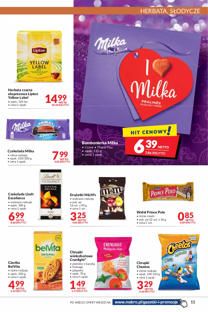 Gazetka promocyjna Makro - [Oferta promocyjna] Artykuły spożywcze i przemysłowe - ważna 24.01 do 07.02.2022 - strona 11 - produkty: Bazyl, BelVita, Cheetos, Chrupki, Ciastka, Czekolada, Herbata, Herbata czarna, Lindt, Lipton, Milka, Prince Polo