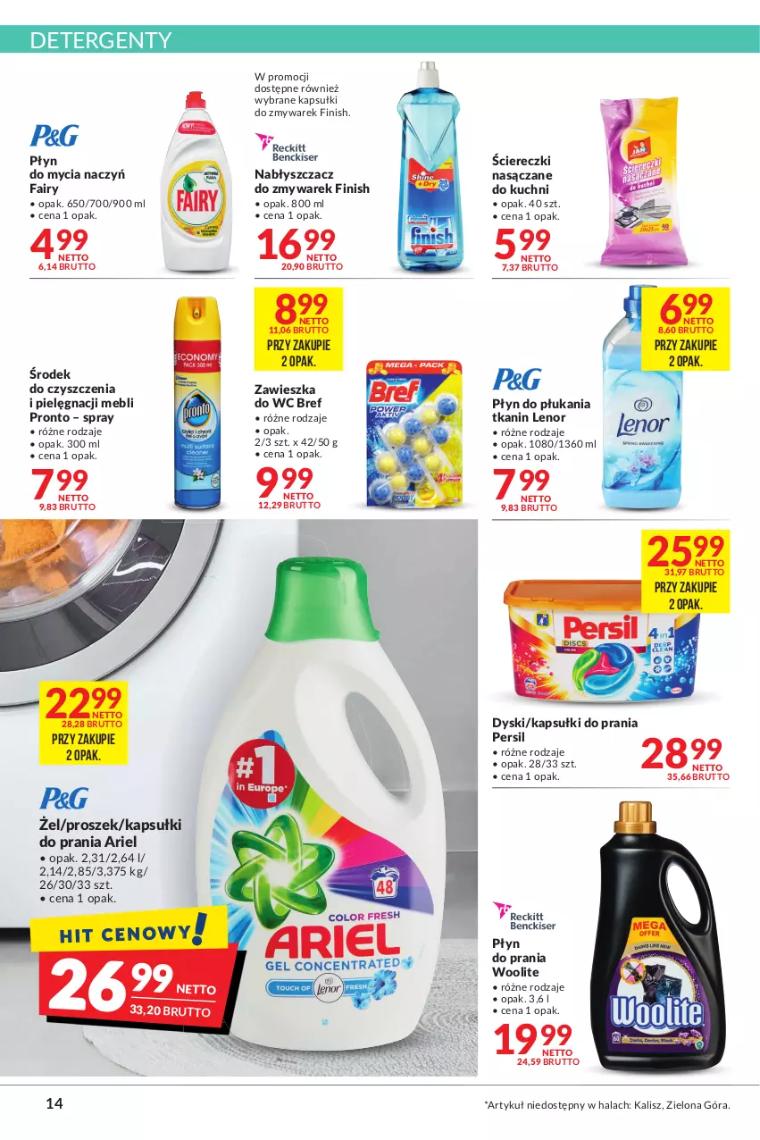 Gazetka promocyjna Makro - [Oferta promocyjna] Artykuły spożywcze i przemysłowe - ważna 24.01 do 07.02.2022 - strona 14 - produkty: Ariel, Bref, Do mycia naczyń, Fa, Fairy, Finish, Kapsułki do prania, Lenor, Persil, Płyn do mycia, Płyn do mycia naczyń, Płyn do płukania, Płyn do prania, Pronto, Woolite, Zawieszka do wc