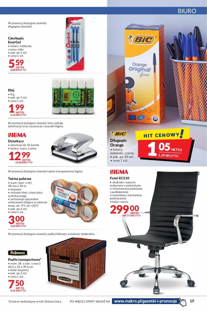 Gazetka promocyjna Makro - [Oferta promocyjna] Artykuły spożywcze i przemysłowe - ważna 24.01 do 07.02.2022 - strona 19 - produkty: Biuro, Długopis, Fotel, Klej, Por, Siedzisko, Sport, Taśma pakowa, Tran