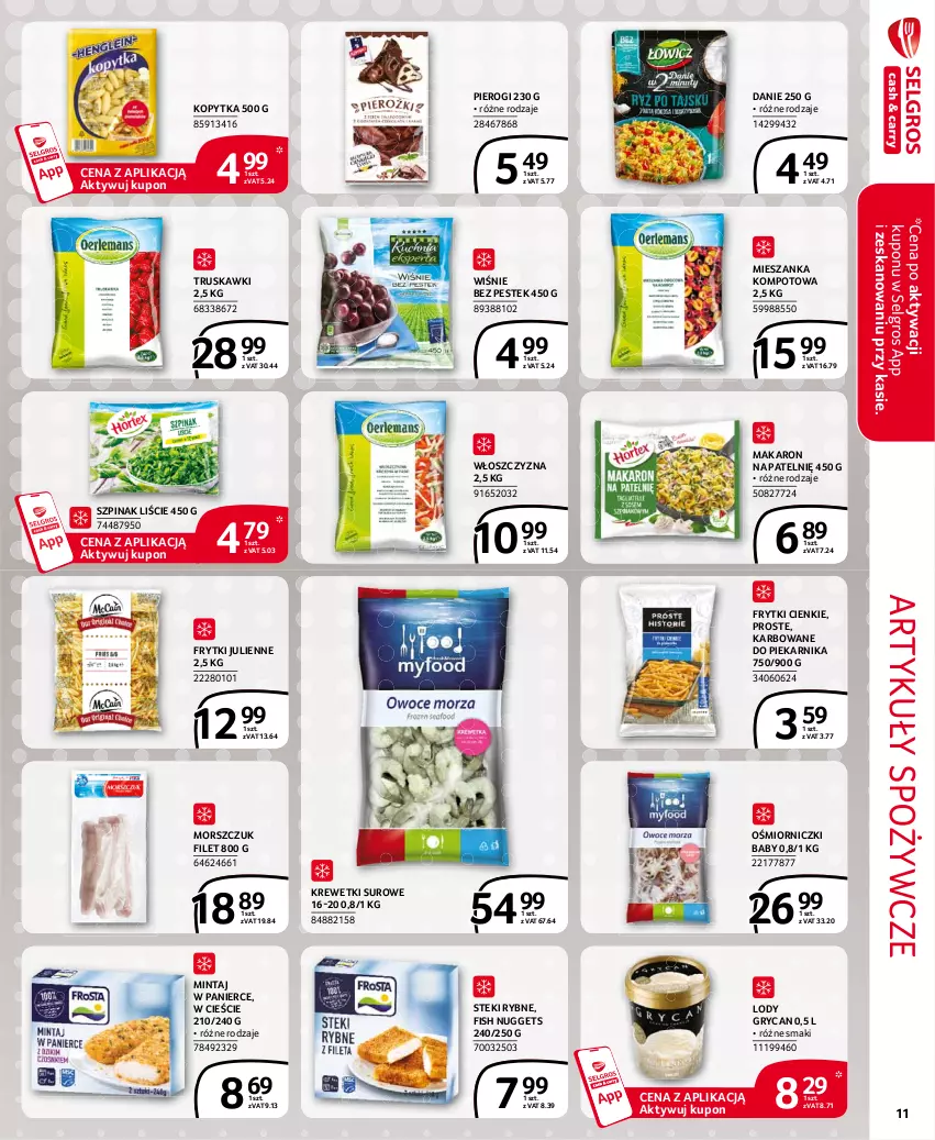 Gazetka promocyjna Selgros - Extra Oferta - ważna 01.06 do 30.06.2021 - strona 11 - produkty: Artykuły spożywcze, Frytki, Gry, Kopytka, Krewetki, LG, Lody, Makaron, Mieszanka kompotowa, Mintaj, Piekarnik, Pierogi, Stek, Szpinak, Truskawki