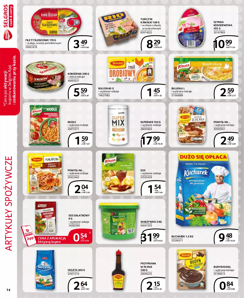 Gazetka promocyjna Selgros - Extra Oferta - ważna 01.06 do 30.06.2021 - strona 14 - produkty: Artykuły spożywcze, Budyń, Bulion, Kawa, Kisiel, Kucharek, LG, Lion, Olej, Przyprawa w płynie, Sałat, Ser, Sos, Szynka, Szynka konserwowa, Tuńczyk, Vegeta