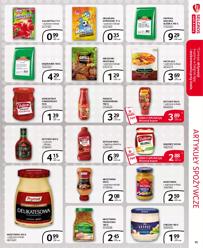 Gazetka promocyjna Selgros - Extra Oferta - ważna 01.06 do 30.06.2021 - strona 15 - produkty: Artykuły spożywcze, Chrzan, Gala, Galaretka, Ketchup, Koncentrat pomidorowy, LG, Majonez, Mus, Musztarda, Oranżada, Papryka