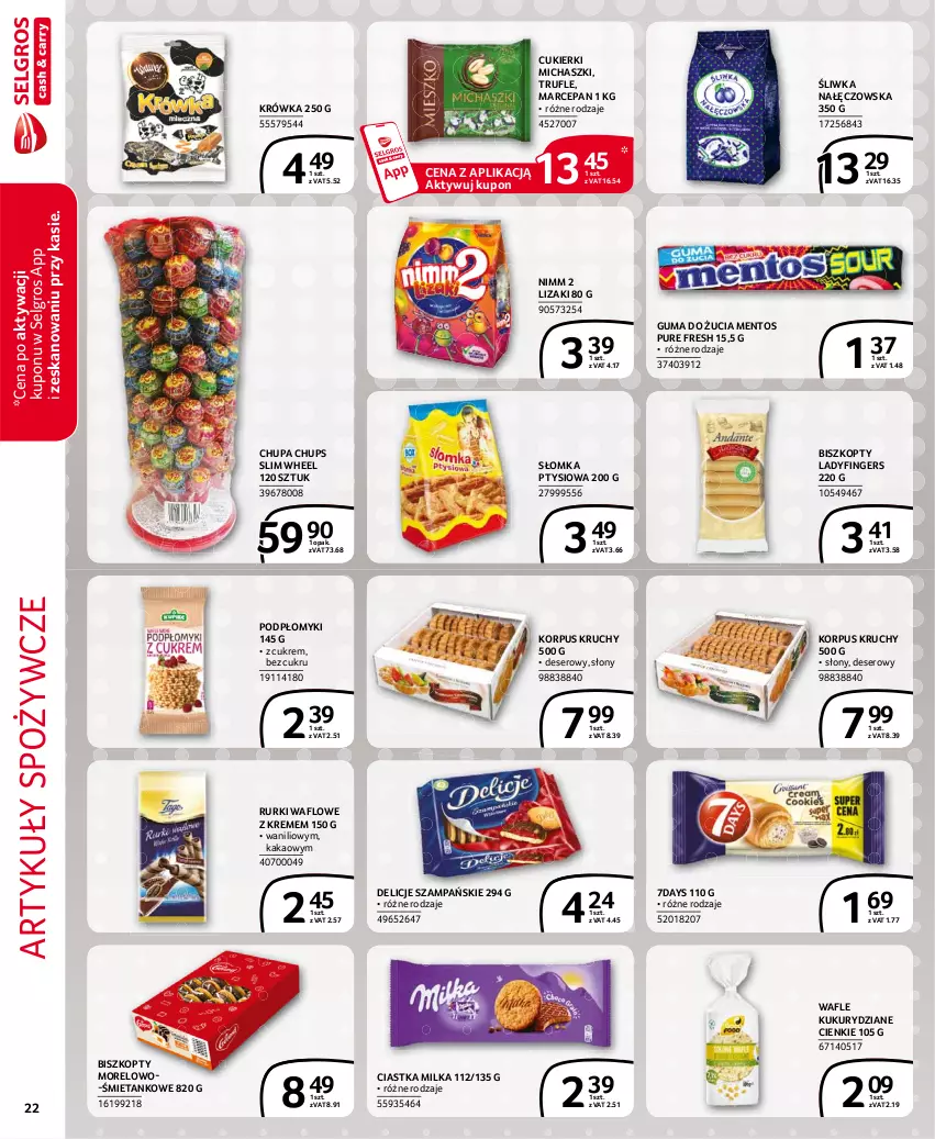 Gazetka promocyjna Selgros - Extra Oferta - ważna 01.06 do 30.06.2021 - strona 22 - produkty: Artykuły spożywcze, Biszkopty, Chupa Chups, Ciastka, Cukier, Cukierki, Delicje, Deser, Guma do żucia, Kakao, LG, Lizaki, Mentos, Milka, Pur, Rurki, Ser, Wafle