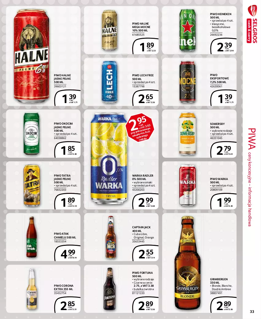 Gazetka promocyjna Selgros - Extra Oferta - ważna 01.06 do 30.06.2021 - strona 33 - produkty: Captain Jack, Corona Extra, Fortuna, Gin, Heineken, Koc, Okocim, Piwa, Piwo, Por, Radler, Somersby, Sport, Tatra, Warka