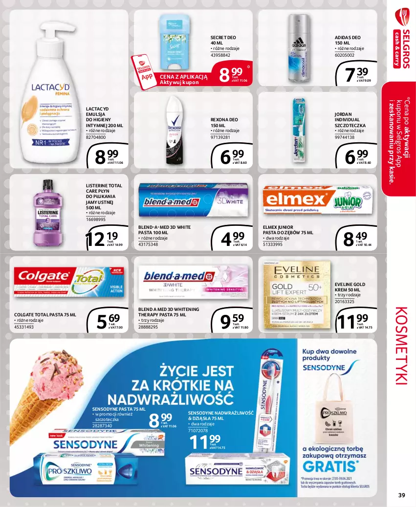 Gazetka promocyjna Selgros - Extra Oferta - ważna 01.06 do 30.06.2021 - strona 39 - produkty: Adidas, Blend-a-Med, Colgate, Colgate Total, Elmex, Emulsja, Eveline, Lactacyd, LG, Listerine, Pasta do zębów, Płyn do płukania, Płyn do płukania jamy ustnej, Rexona, Secret Deo, Sensodyne, Szczoteczka