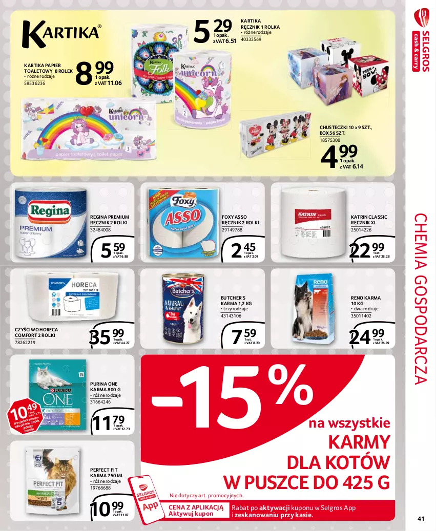 Gazetka promocyjna Selgros - Extra Oferta - ważna 01.06 do 30.06.2021 - strona 41 - produkty: Chusteczki, Foxy, Gin, LG, Papier, Papier toaletowy, Pur, Purina, Ręcznik, Rolki