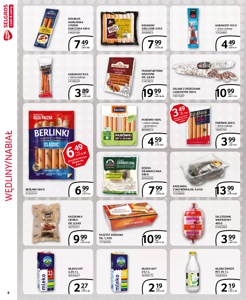 Gazetka promocyjna Selgros - Extra Oferta - ważna 01.06 do 30.06.2021 - strona 6 - produkty: Berlinki, Frankfurterki, Gra, Grill, Kabanos, Kasza, Kaszanka, Kiełbasa, Kurczak, Mleko, Parówki, Pasztet, Rama, Salami, Salceson