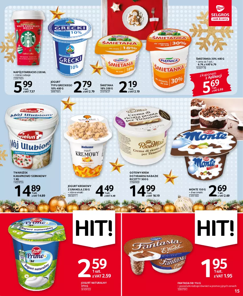 Gazetka promocyjna Selgros - Oferta spożywcza - ważna 15.12 do 26.12.2022 - strona 15 - produkty: Fa, Fanta, Gra, Jogurt, Jogurt naturalny, Monte, Napój, Ser