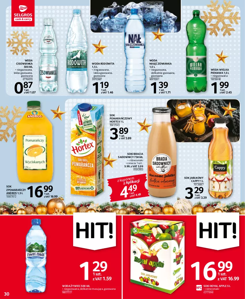 Gazetka promocyjna Selgros - Oferta spożywcza - ważna 15.12 do 26.12.2022 - strona 30 - produkty: Cappy, Cisowianka, Hortex, Mus, Nałęczowianka, Sok, Sok jabłkowy, Sok pomarańczowy, Woda