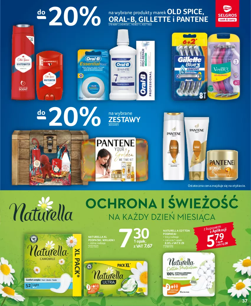 Gazetka promocyjna Selgros - Oferta spożywcza - ważna 15.12 do 26.12.2022 - strona 37 - produkty: Gillette, Naturell, Naturella, Old Spice, Pantene, Podpaski, Wkładki