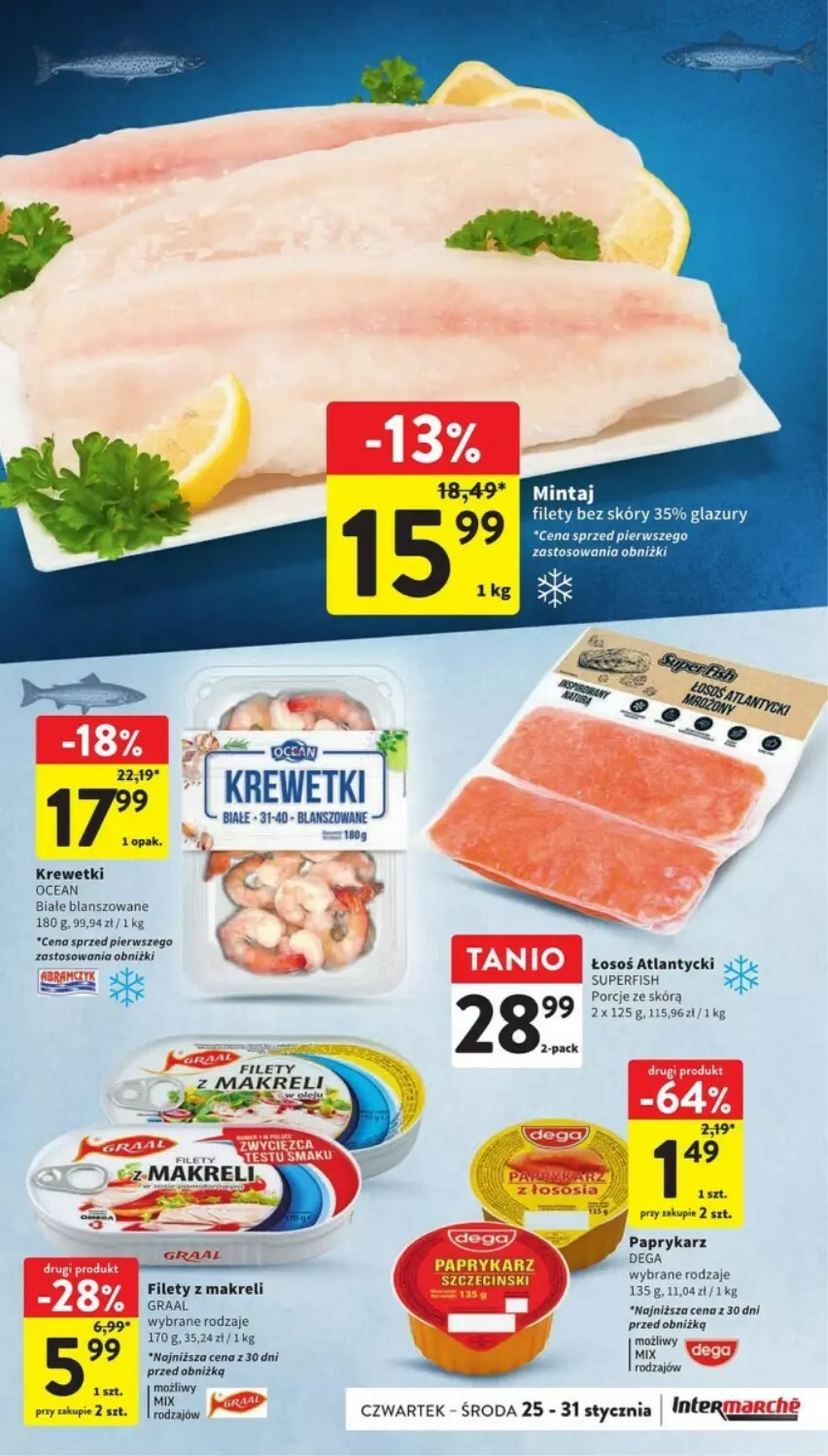 Gazetka promocyjna Intermarche - ważna 25.01 do 31.01.2024 - strona 11 - produkty: Gra, Graal, Krewetki, Lazur, Mintaj, Papryka, Paprykarz, Por