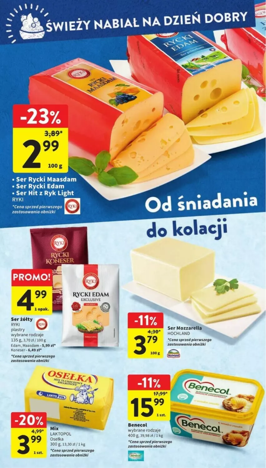 Gazetka promocyjna Intermarche - ważna 25.01 do 31.01.2024 - strona 15 - produkty: Benecol, Edam, Hochland, Maasdam, Mozzarella, Rycki Edam, Ser