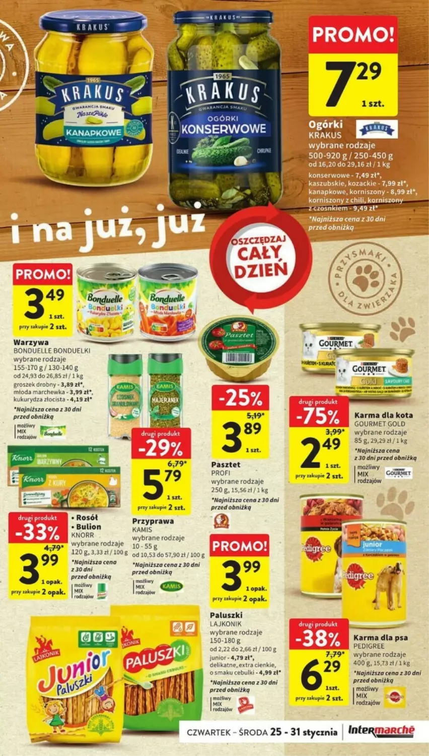 Gazetka promocyjna Intermarche - ważna 25.01 do 31.01.2024 - strona 25 - produkty: Bonduelle, Bulion, Gourmet Gold, Groszek, Kukurydza, Lajkonik, Lion, Marchewka, Pasztet, Pedigree, Rosół, Ser, Warzywa