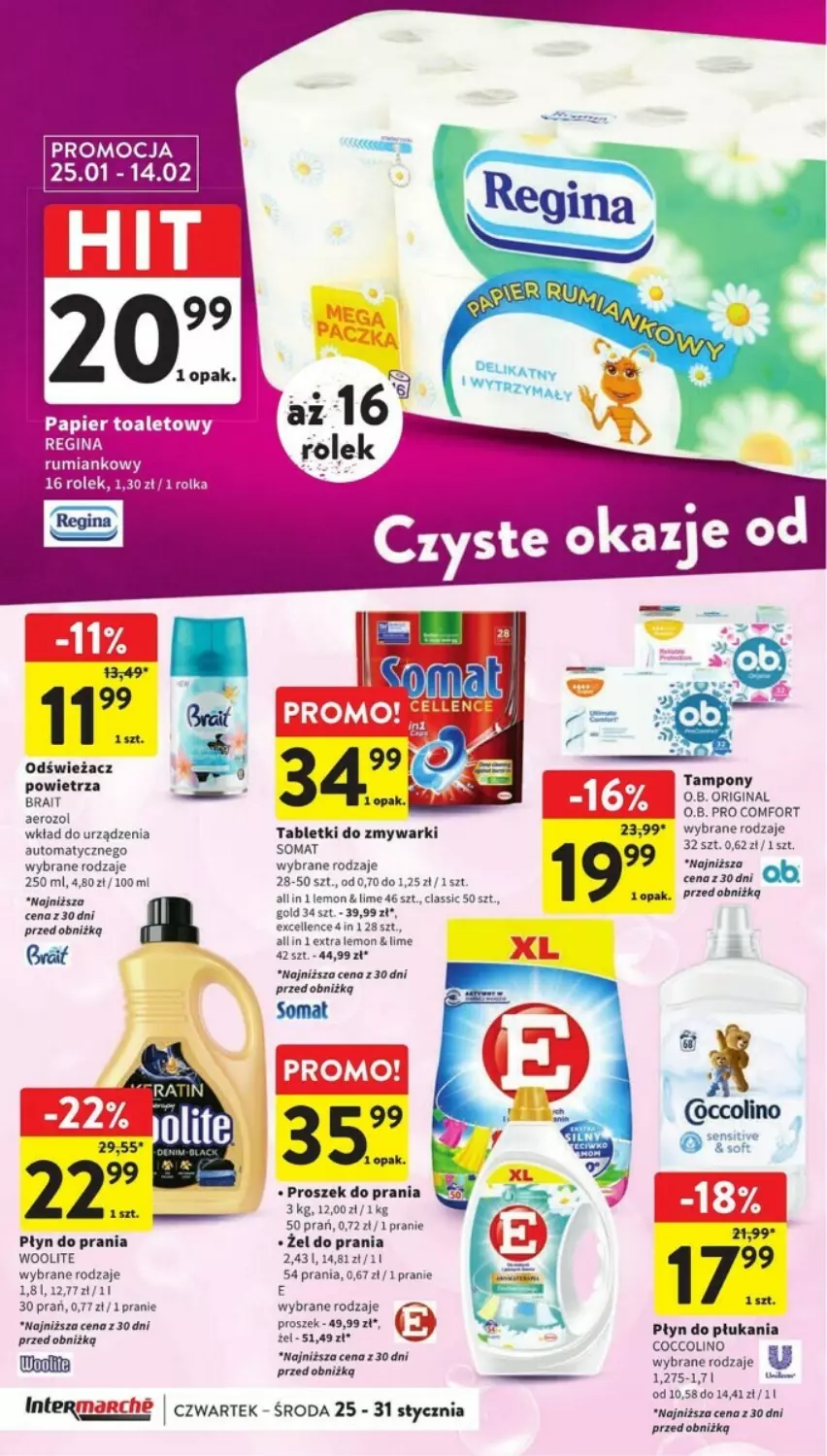 Gazetka promocyjna Intermarche - ważna 25.01 do 31.01.2024 - strona 28 - produkty: Coccolino, Gin, Gra, Odświeżacz powietrza, Papier, Papier toaletowy, Płyn do płukania, Płyn do prania, Proszek do prania, Rum, Somat, Tablet, Tabletki do zmywarki, Tampony, Woolite, Zmywarki