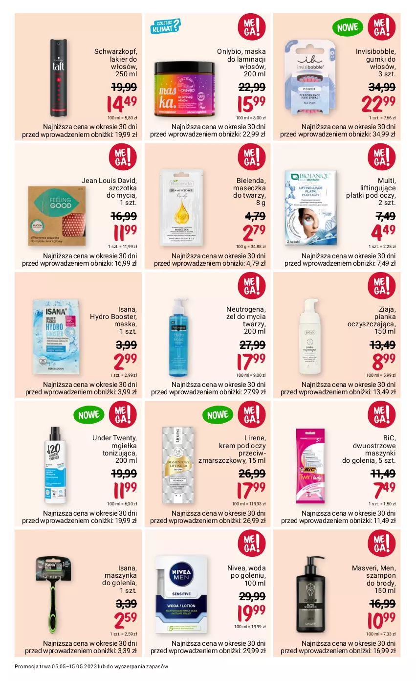 Gazetka promocyjna Rossmann - 5 maja - ważna 05.05 do 15.05.2023 - strona 8 - produkty: BIC, Bielenda, Booster, Isana, Krem pod oczy, Lakier, Lakier do włosów, Lirene, Mars, Maska, Maszynka, Maszynka do golenia, Neutrogena, Nivea, Schwarzkopf, Szampon, Szczotka, Szynka, Woda, Woda po goleniu, Ziaja