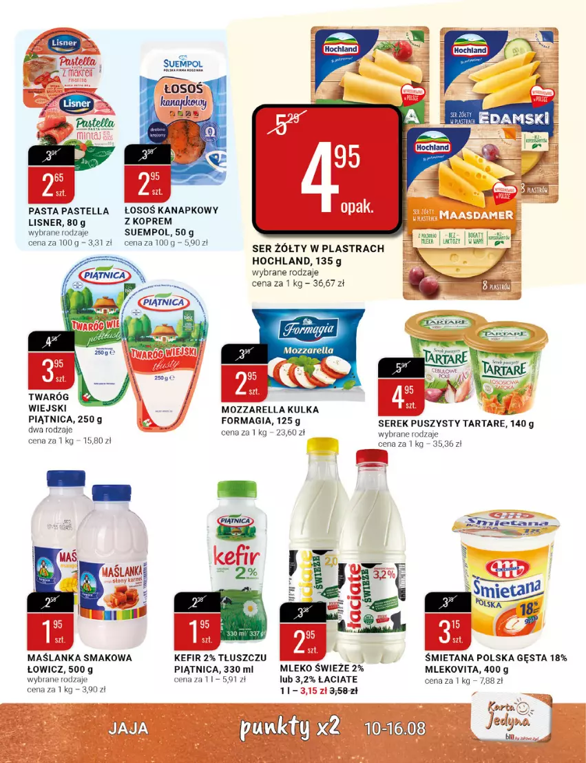 Gazetka promocyjna Bi1 - Soczyste okazje - ważna 10.08 do 16.08.2022 - strona 9 - produkty: Hochland, Kefir, Lisner, Maślanka, Mleko, Mlekovita, Mozzarella, Pastella, Piątnica, Ser, Serek, Serek puszysty, Suempol, Tarta, Tartare, Twaróg