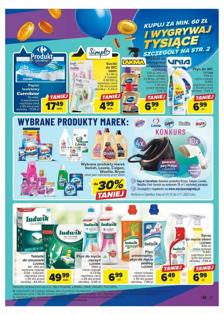 Gazetka promocyjna Carrefour - ważna 24.10 do 04.11.2023 - strona 14 - produkty: Bryza, Calgon, LG, Lovela, Ludwik, Papier, Płyn do mycia, Tablet, Tytan, Vanish, Velvet, Woal, Zmywarki