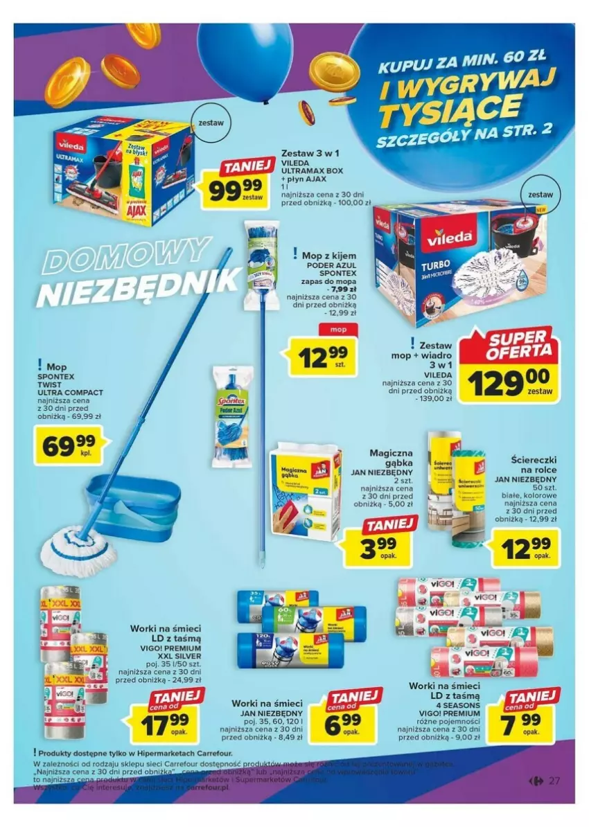 Gazetka promocyjna Carrefour - ważna 24.10 do 04.11.2023 - strona 20 - produkty: Ajax, Jan Niezbędny, Mop, Rama, Vileda, Wiadro, Worki na śmiec, Worki na śmieci