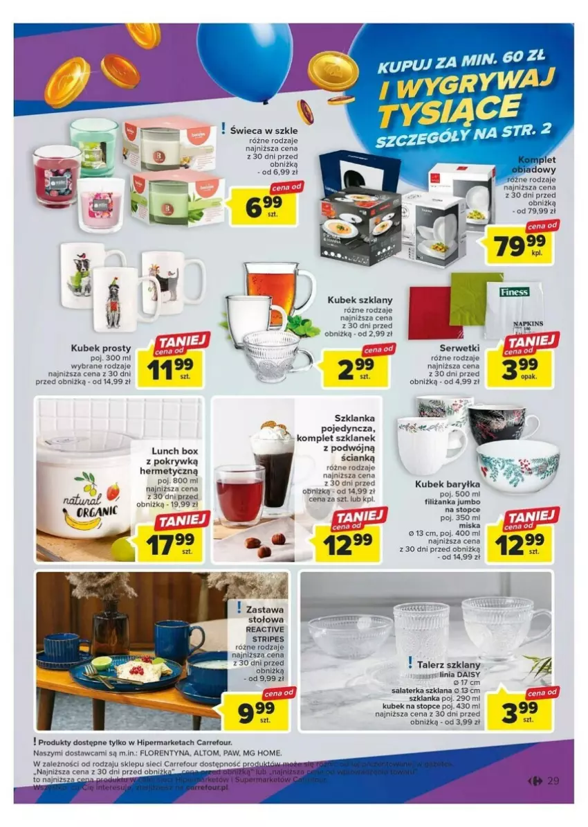 Gazetka promocyjna Carrefour - ważna 24.10 do 04.11.2023 - strona 22 - produkty: Filiżanka, Kubek, LANA, Lunch box, Miska, Salaterka, Ser, Serwetki, Szklanka, Talerz, Top