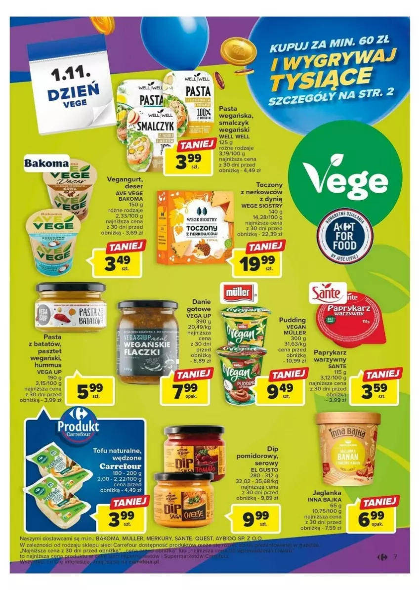 Gazetka promocyjna Carrefour - ważna 24.10 do 04.11.2023 - strona 41 - produkty: Bakoma, Deser, Dynią, Gin, Hummus, Jaglanka, Mus, Papryka, Paprykarz, Pudding, Sante, Ser, Tofu, Vegangurt