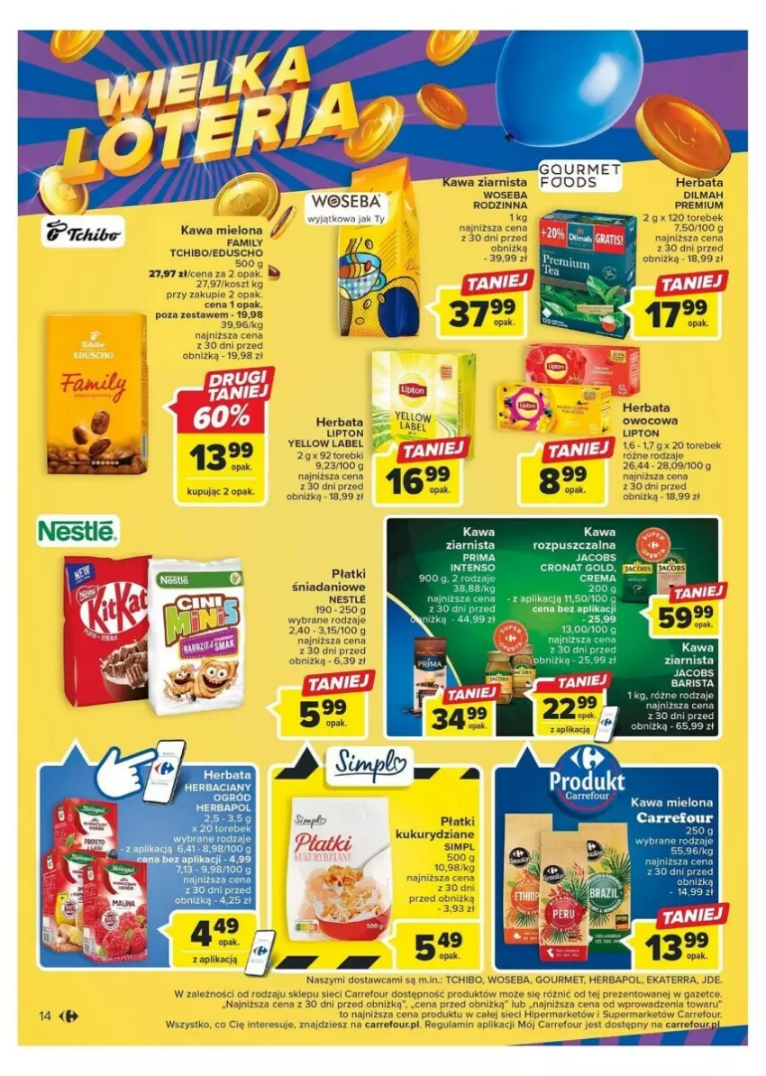 Gazetka promocyjna Carrefour - ważna 24.10 do 04.11.2023 - strona 6 - produkty: Danio, Fa, Herbapol, Herbata, Jacobs, Kawa, Kawa mielona, Kawa ziarnista, Kosz, Lipton, Ogród, Prima, Tchibo, Woseba