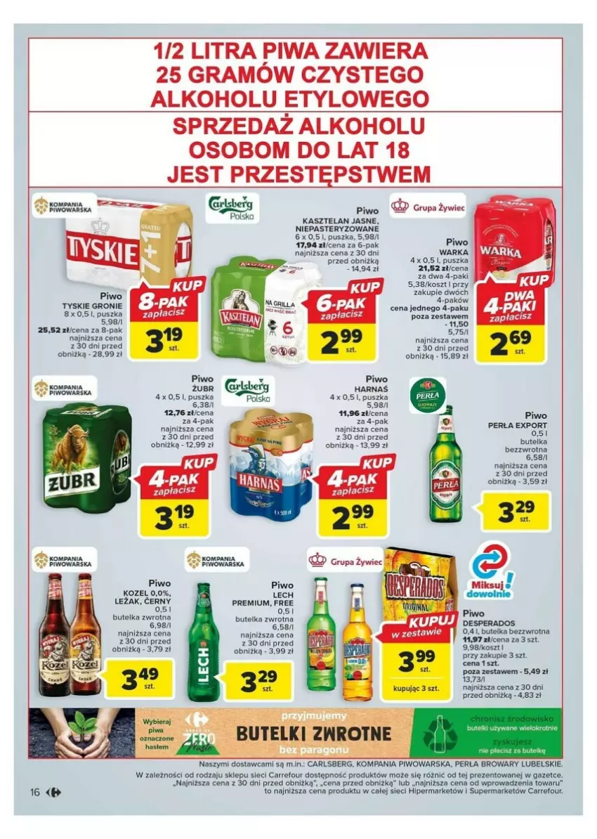 Gazetka promocyjna Carrefour - ważna 24.10 do 04.11.2023 - strona 8 - produkty: Carlsberg, Desperados, Fa, Gra, Harnaś, Kasztelan, Kosz, Kozel, Perła, Piwa, Piwo, Tyskie, Warka