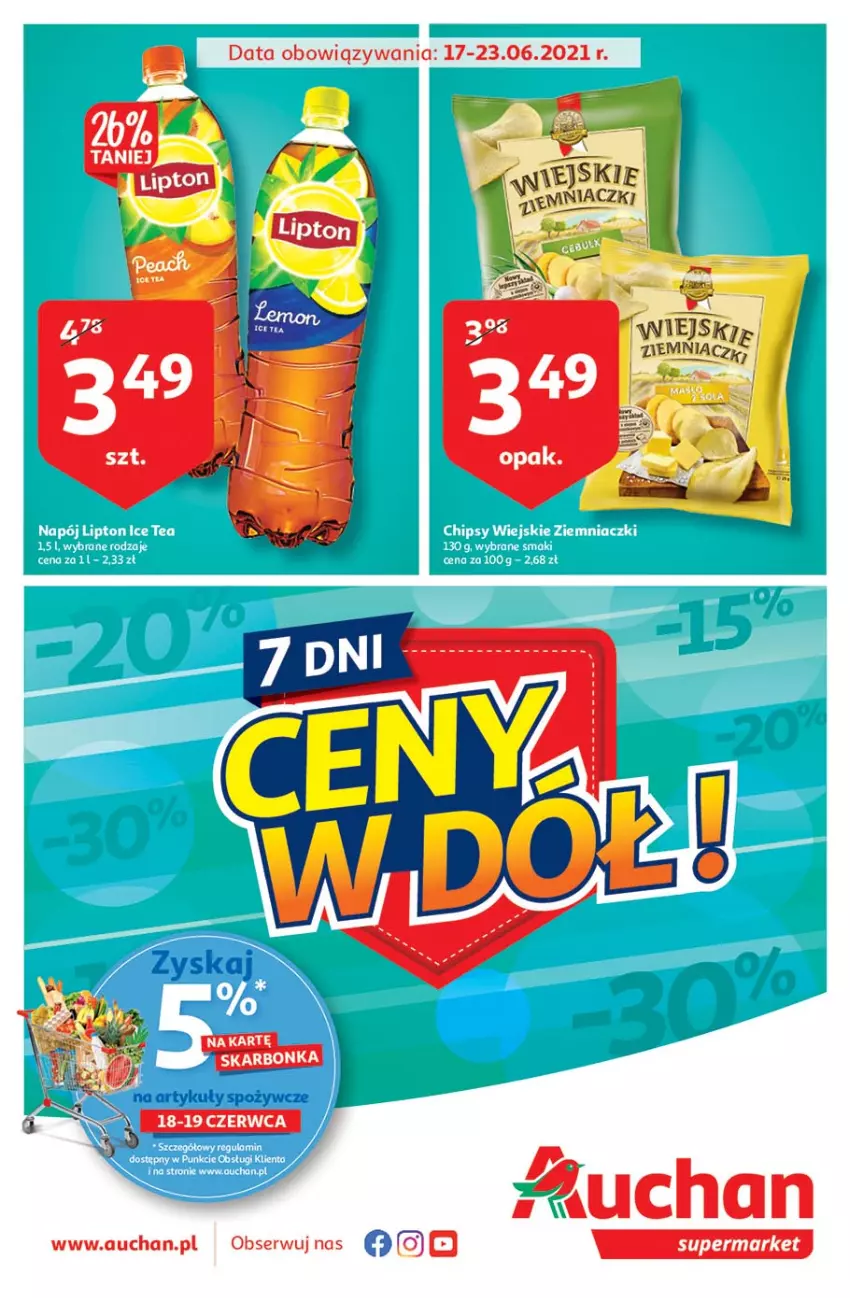 Gazetka promocyjna Auchan - Ceny w dół Supermarkety - ważna 17.06 do 23.06.2021 - strona 1 - produkty: Artykuły spożywcze, Ser