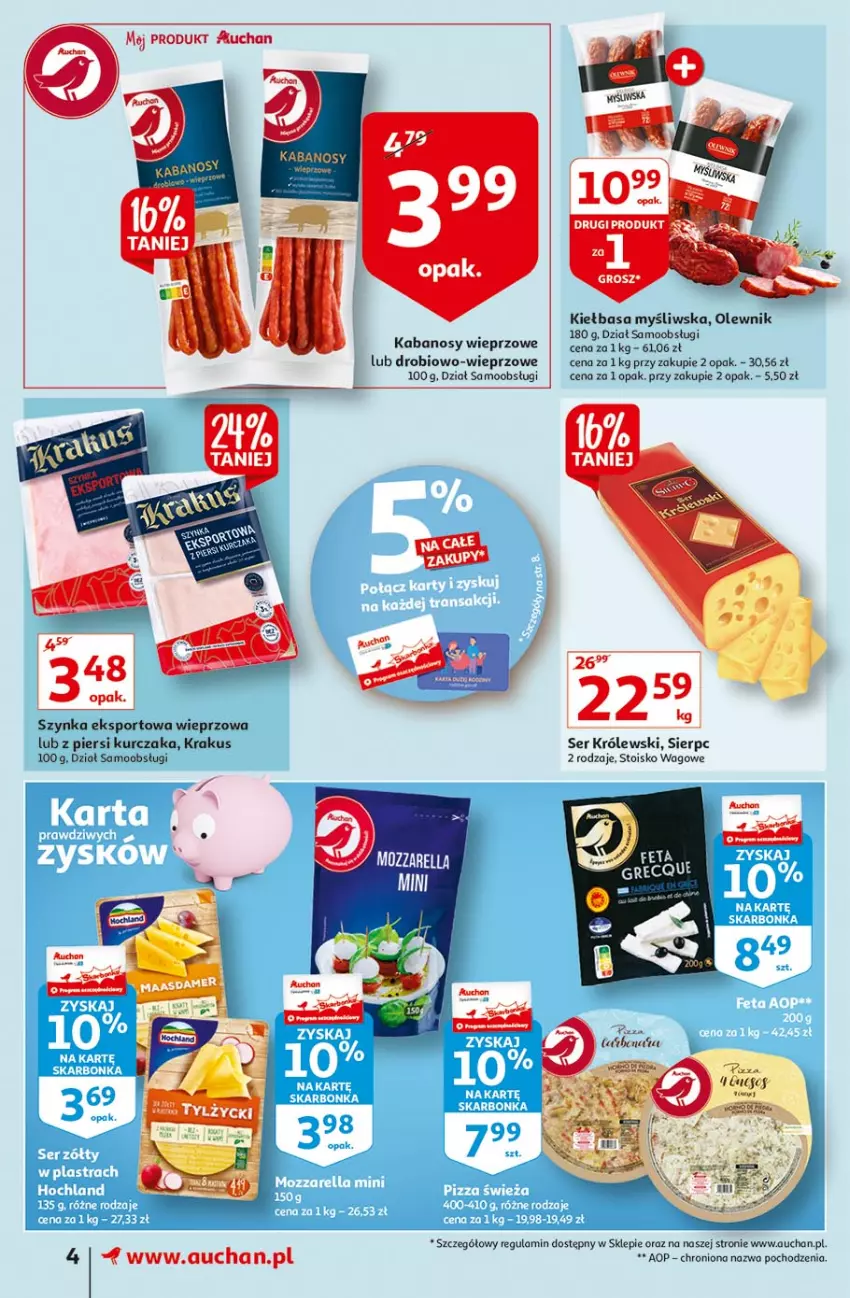 Gazetka promocyjna Auchan - Ceny w dół Supermarkety - ważna 17.06 do 23.06.2021 - strona 4 - produkty: Kabanos, Kiełbasa, Krakus, Królewski, Kurczak, Olewnik, Piwa, Por, Ser, Sport, Szynka