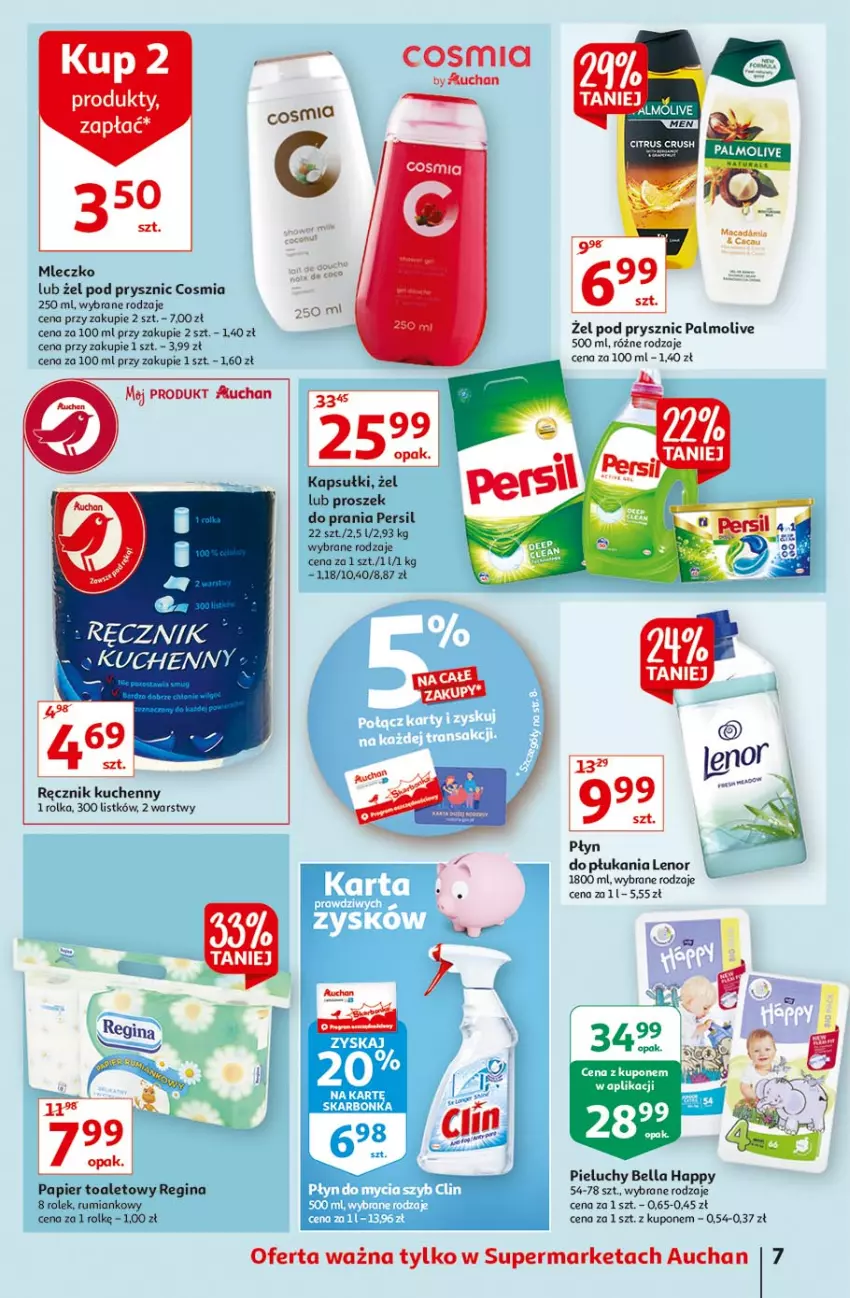 Gazetka promocyjna Auchan - Ceny w dół Supermarkety - ważna 17.06 do 23.06.2021 - strona 7 - produkty: Bell, Bella, Gin, Lenor, Mleczko, Palmolive, Papier, Papier toaletowy, Persil, Pieluchy, Proszek do prania, Ręcznik, Ręcznik kuchenny, Rum