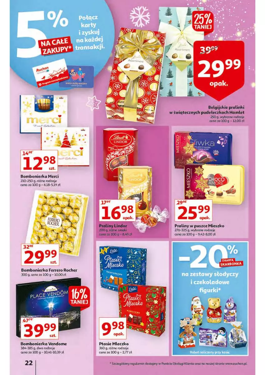 Gazetka promocyjna Auchan - Magia stołu wigilijnego Hipermarkety - ważna 16.12 do 24.12.2021 - strona 22 - produkty: Ferrero, Ferrero Rocher, LG, Merci, Mleczko, Praliny, Ptasie mleczko