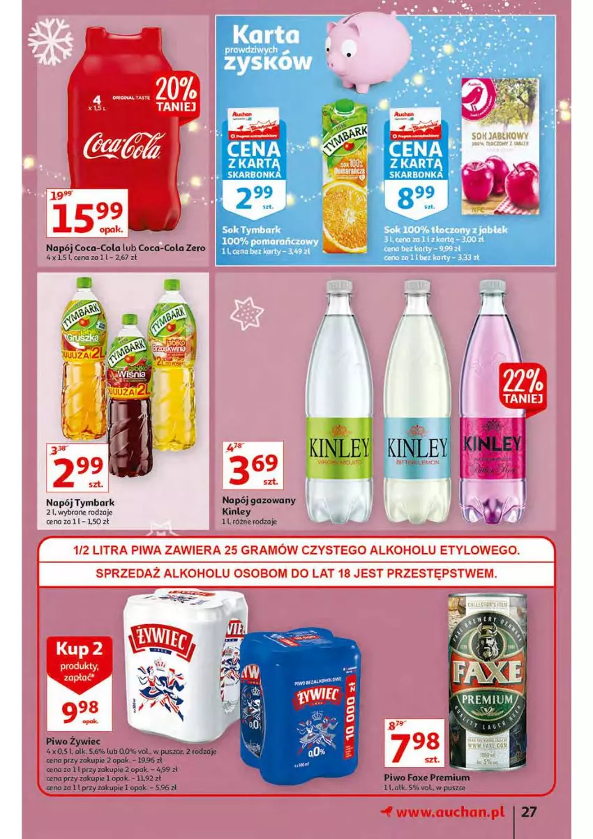 Gazetka promocyjna Auchan - Magia stołu wigilijnego Hipermarkety - ważna 16.12 do 24.12.2021 - strona 27 - produkty: Coca-Cola, Fa, Napój, Napój gazowany, Piwo, Sok, Tymbark