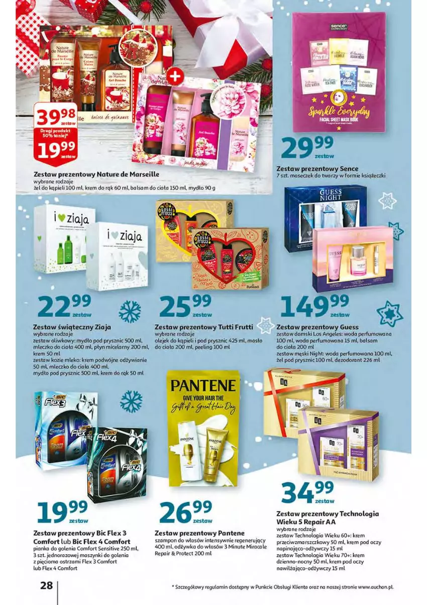 Gazetka promocyjna Auchan - Magia stołu wigilijnego Hipermarkety - ważna 16.12 do 24.12.2021 - strona 28 - produkty: Balsam do ciała, BIC, Dezodorant, Krem do rąk, Krem pod oczy, Mars, Masło, Mleczko, Mleczko do ciała, Mleko, Mydło, Odżywka, Olej, Pantene, Peeling, Perfum, Pianka do golenia, Szampon, Woda, Woda perfumowana, Zestaw prezentowy, Ziaja