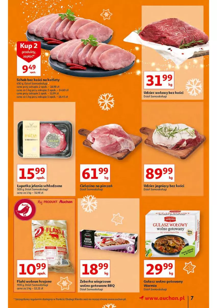 Gazetka promocyjna Auchan - Magia stołu wigilijnego Hipermarkety - ważna 16.12 do 24.12.2021 - strona 7 - produkty: Flaki, Flaki wołowe, Gulasz wołowy, Kotlet, Piec, Schab bez kości, Ser, Udziec wołowy