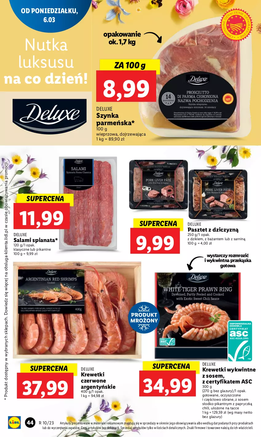 Gazetka promocyjna Lidl - GAZETKA - ważna 06.03 do 08.03.2023 - strona 48 - produkty: Krewetki, Lazur, Pasztet, Salami, Sos, Szynka