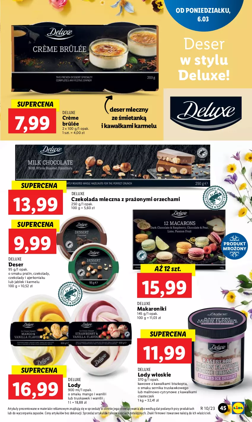 Gazetka promocyjna Lidl - GAZETKA - ważna 06.03 do 08.03.2023 - strona 49 - produkty: Crème brûlée, Czekolada, Czekolada mleczna, Deser, Deser mleczny, Kawa, Lody, Makaron, Mango, Ser