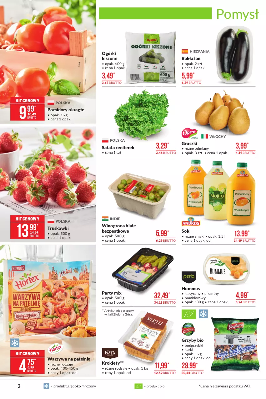 Gazetka promocyjna Makro - [Oferta promocyjna] Artykuły spożywcze - ważna 06.04 do 19.04.2021 - strona 2 - produkty: Gruszki, Grzyby, Hummus, Krokiety, Mus, Podgrzybki, Pomidory, Renifer, Sałat, Sok, Truskawki, Warzywa, Wino, Winogrona