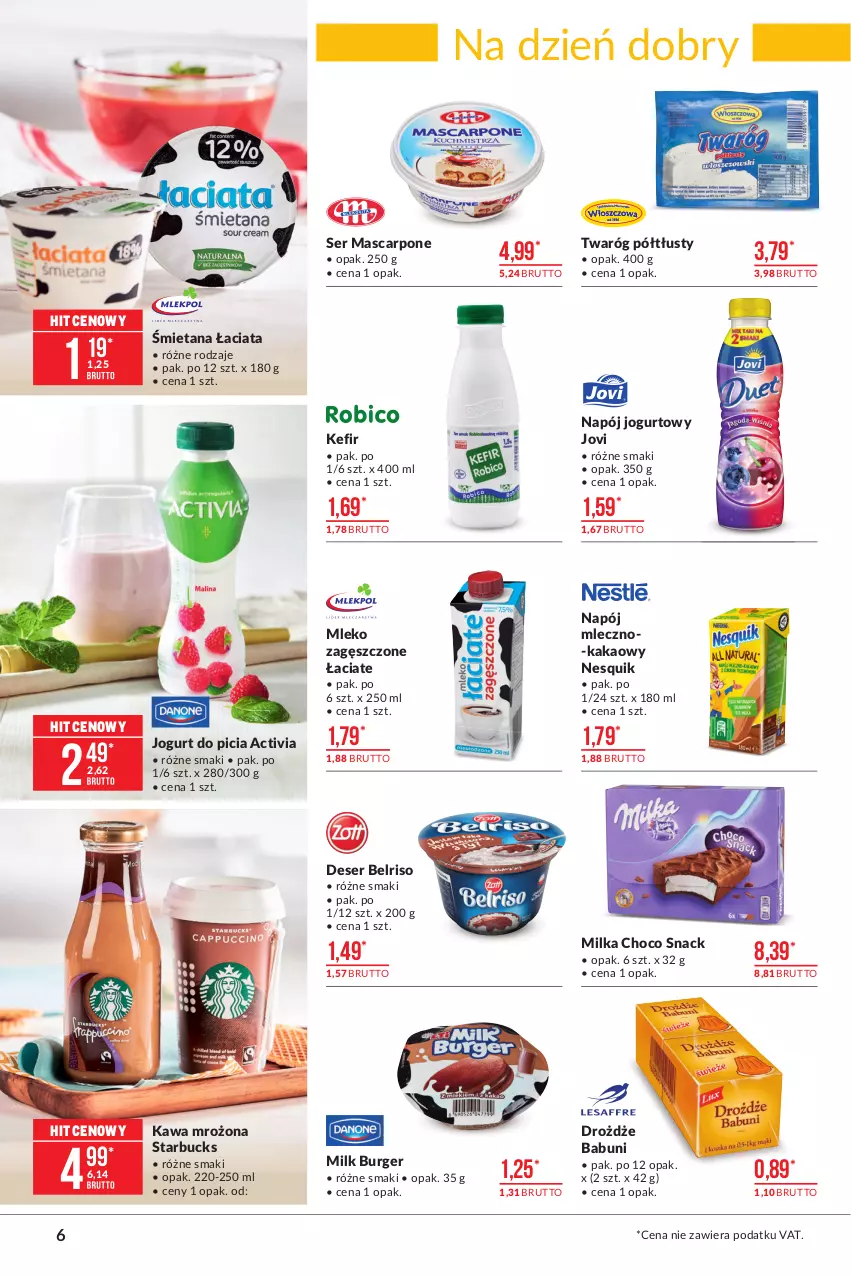 Gazetka promocyjna Makro - [Oferta promocyjna] Artykuły spożywcze - ważna 06.04 do 19.04.2021 - strona 6 - produkty: Activia, Babuni, Belriso, Burger, Deser, Drożdże, Jogurt, Kakao, Kawa, Kefir, Mascarpone, Milka, Mleko, Mleko zagęszczone, Napój, Napój jogurtowy, Nesquik, Ser, Twaróg, Twaróg półtłusty