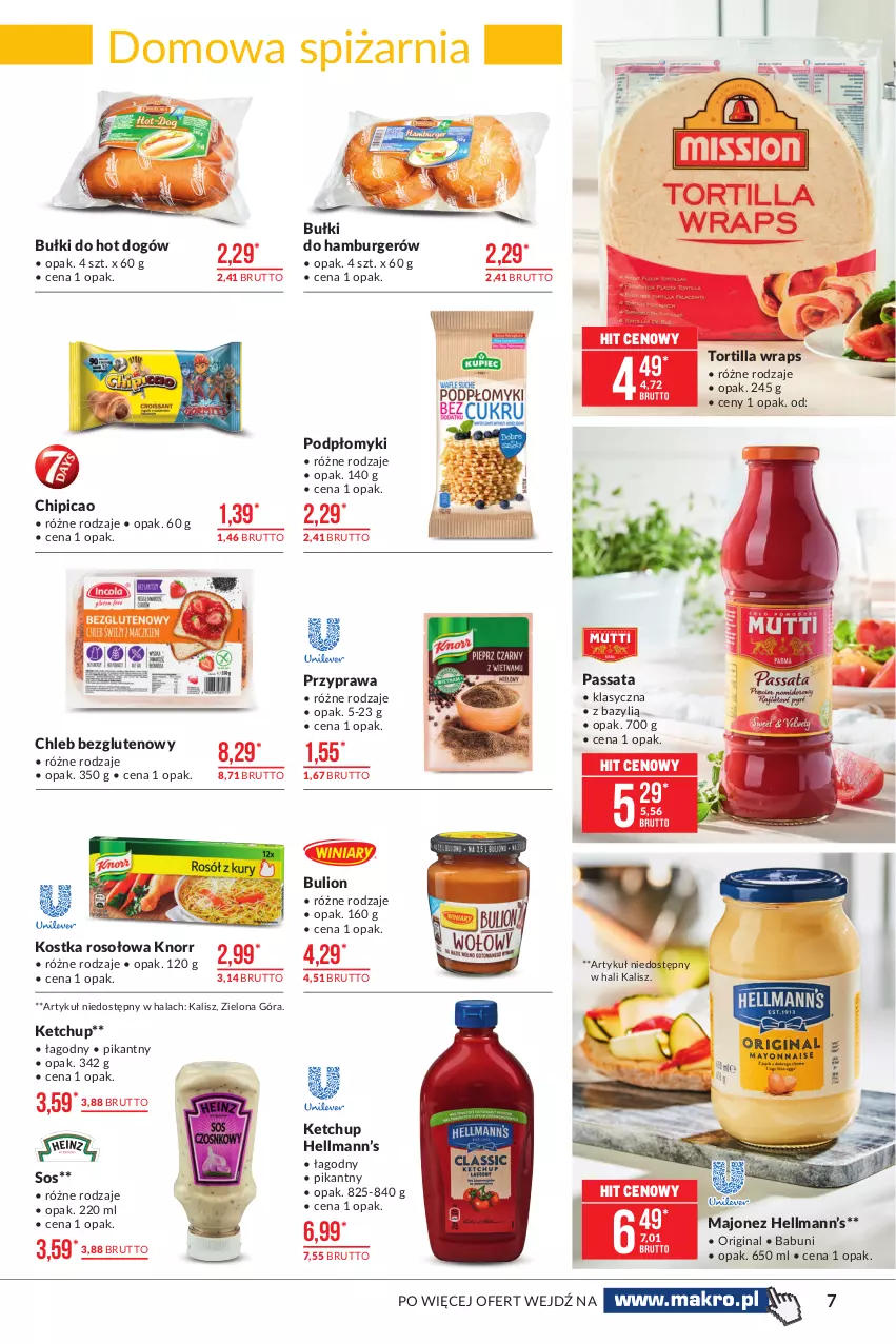 Gazetka promocyjna Makro - [Oferta promocyjna] Artykuły spożywcze - ważna 06.04 do 19.04.2021 - strona 7 - produkty: Babuni, Bazyl, Bulion, Bułki do hot dogów, Burger, Chipicao, Chleb, Chleb bezglutenowy, Gin, Hamburger, Hot dog, Ketchup, Knorr, Lion, Majonez, Sos, Tortilla