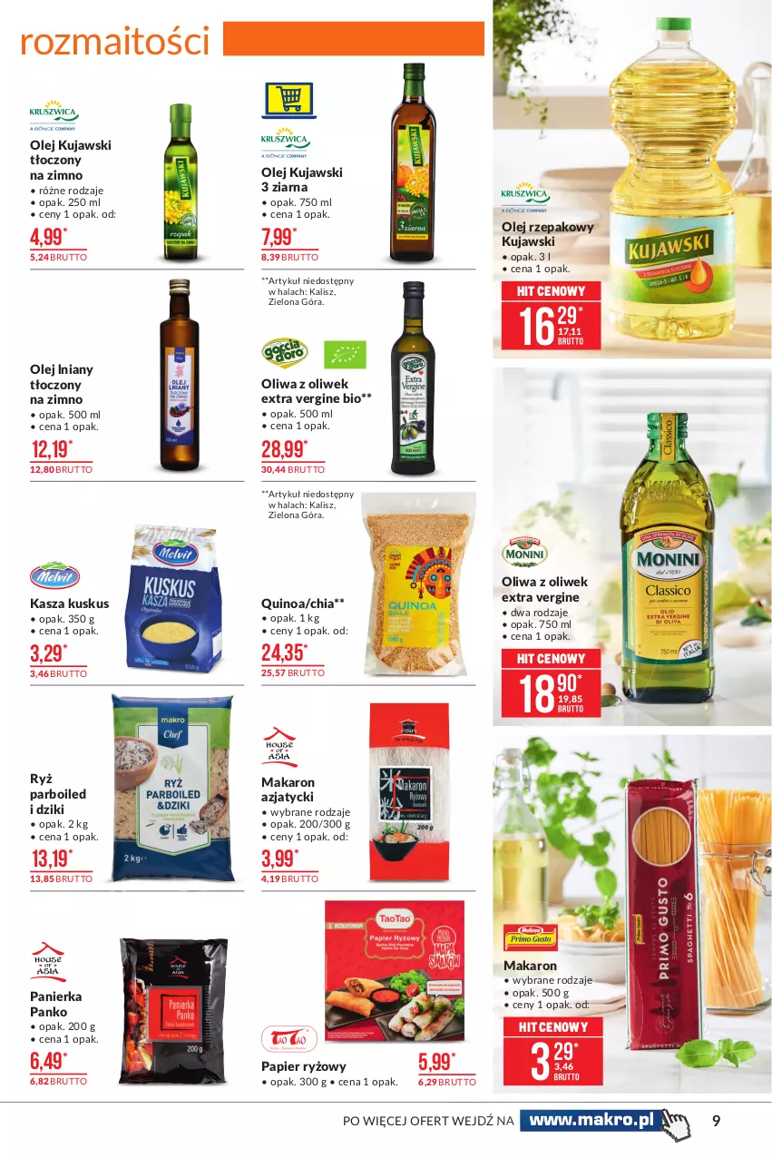 Gazetka promocyjna Makro - [Oferta promocyjna] Artykuły spożywcze - ważna 06.04 do 19.04.2021 - strona 9 - produkty: Chia, Gin, Kasza, Kujawski, Kuskus, Makaron, Olej, Olej rzepakowy, Oliwa z oliwek, Papier, Papier ryżowy, Quinoa, Ryż, Ryż parboiled