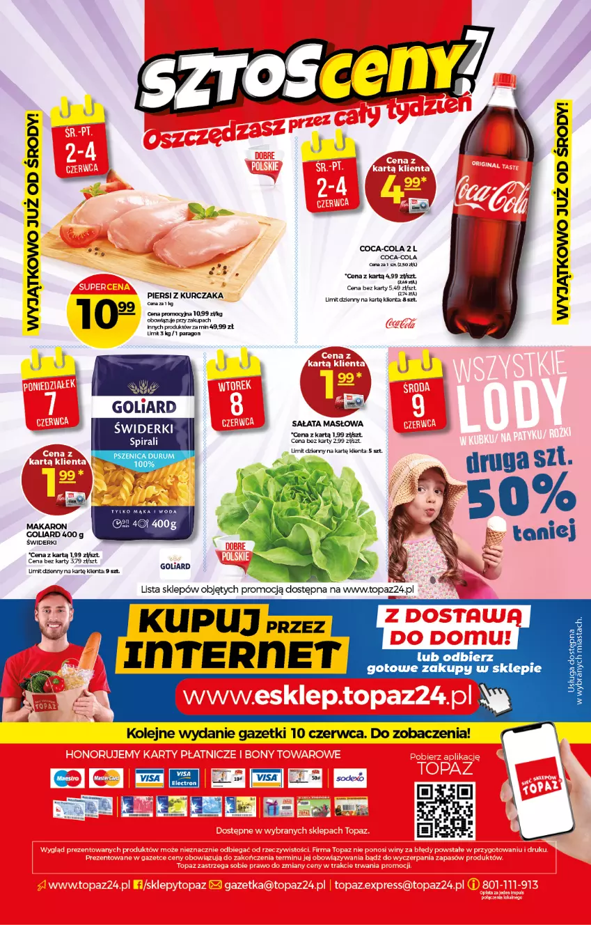 Gazetka promocyjna Topaz - Gazetka - ważna 03.06 do 09.06.2021 - strona 20 - produkty: Coca-Cola, Goliard, Mąka, Makaron, Masło, Olej, Rum, Sałat, Sałata masłowa, Woda