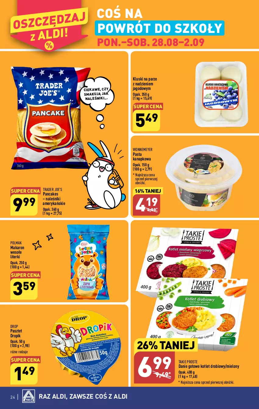 Gazetka promocyjna Aldi - Pełna oferta - ważna 28.08 do 02.09.2023 - strona 24 - produkty: Danie gotowe, Kluski na parze, Kotlet, Makaron, Naleśniki, Olma, Pasztet