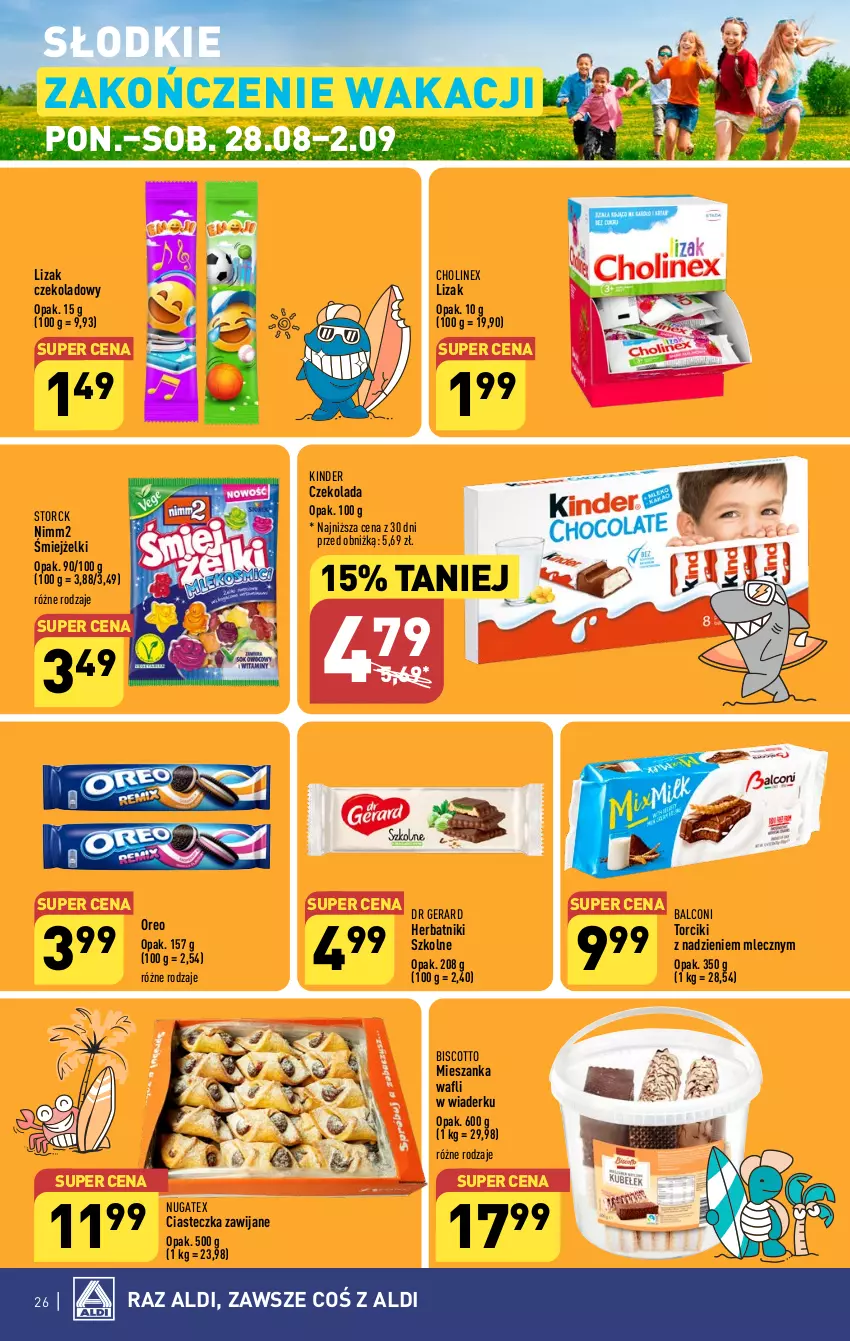 Gazetka promocyjna Aldi - Pełna oferta - ważna 28.08 do 02.09.2023 - strona 26 - produkty: Alcon, Czekolada, Dr Gerard, Herbatniki, Kinder, Nimm2, Oreo