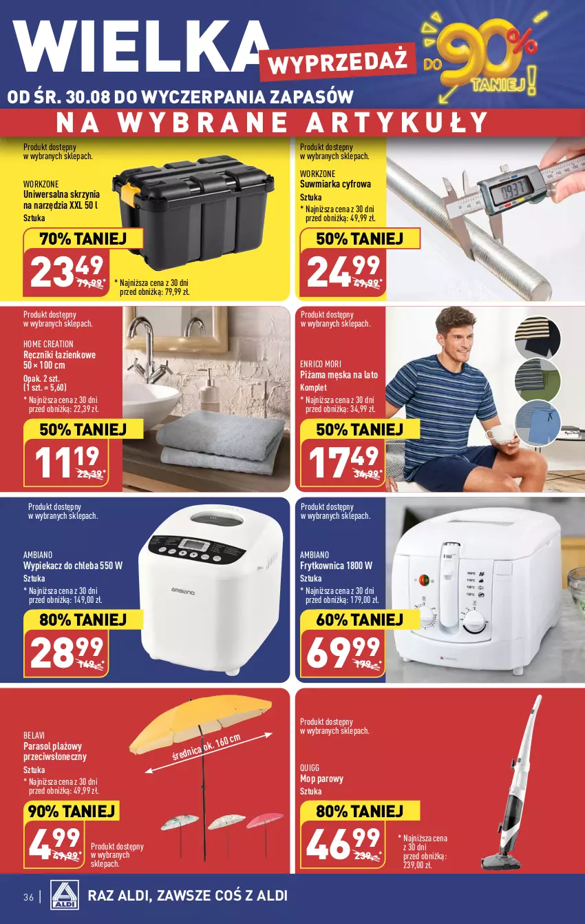 Gazetka promocyjna Aldi - Pełna oferta - ważna 28.08 do 02.09.2023 - strona 36 - produkty: Chleb, Miarka, Mop, Mop parowy, Parasol, Piżama, Ręcznik