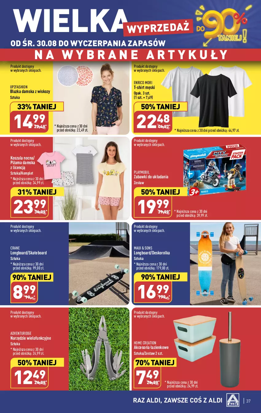 Gazetka promocyjna Aldi - Pełna oferta - ważna 28.08 do 02.09.2023 - strona 37 - produkty: Deskorolka, Fa, Kosz, Koszula, Koszula nocna, Mobil, Piżama, Playmobil, Skateboard, T-shirt