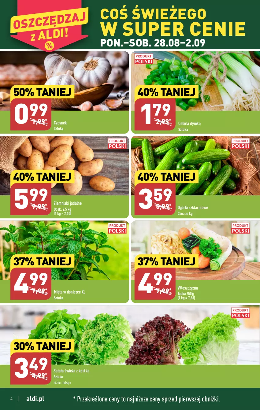 Gazetka promocyjna Aldi - Pełna oferta - ważna 28.08 do 02.09.2023 - strona 4 - produkty: Cebula, Czosnek, Mięta, Sałat, Ziemniaki