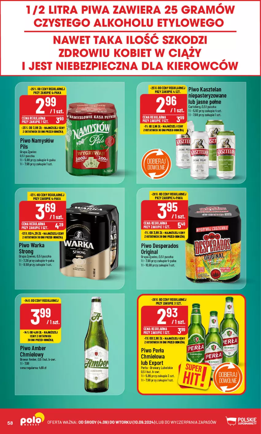 Gazetka promocyjna PoloMarket - Gazetka pomocyjna - ważna 04.09 do 10.09.2024 - strona 58 - produkty: Carlsberg, Desperados, Gin, Gra, Gry, Kasztelan, Namysłów, Perła, Piec, Piwa, Piwo, Por, Talerz, Warka