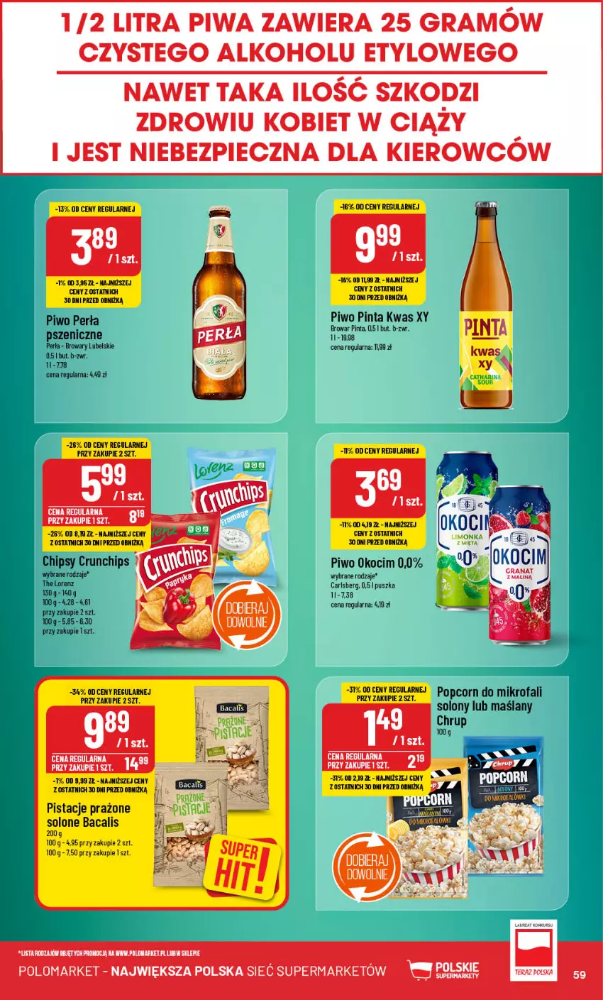 Gazetka promocyjna PoloMarket - Gazetka pomocyjna - ważna 04.09 do 10.09.2024 - strona 59 - produkty: Carlsberg, Chipsy, Crunchips, Fa, Gra, Koc, LG, Lorenz, Okocim, Perła, Piec, Pistacje, Piwa, Piwo, Popcorn