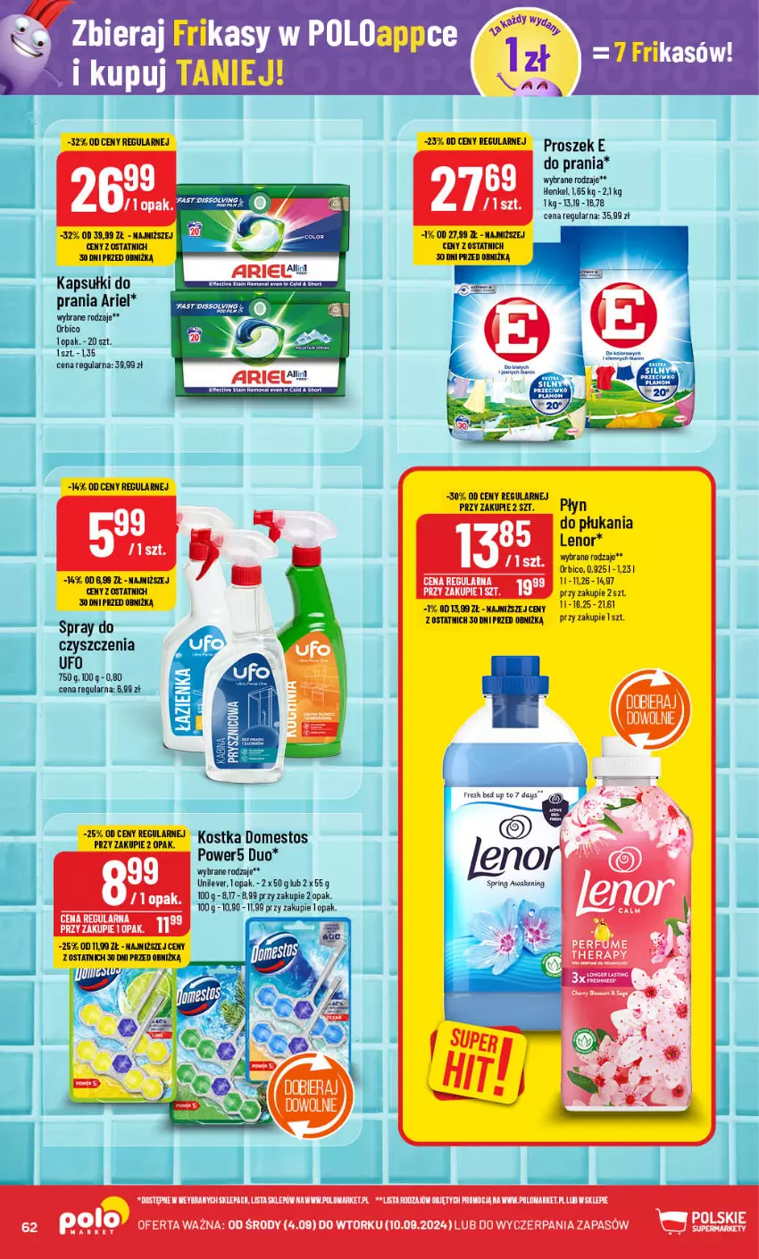 Gazetka promocyjna PoloMarket - Gazetka pomocyjna - ważna 04.09 do 10.09.2024 - strona 62 - produkty: 7 Days, Ariel, BIC, Domestos, Kapsułki do prania, Lenor, Płyn do płukania, Spray do czyszczenia