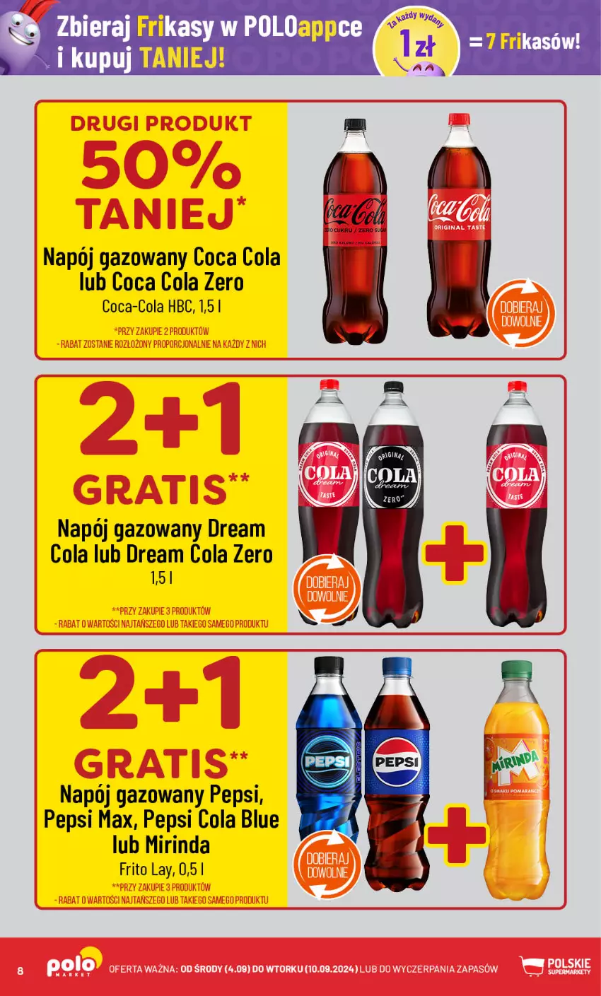 Gazetka promocyjna PoloMarket - Gazetka pomocyjna - ważna 04.09 do 10.09.2024 - strona 8 - produkty: Coca-Cola, Mirinda, Napój, Napój gazowany, Pepsi, Pepsi max